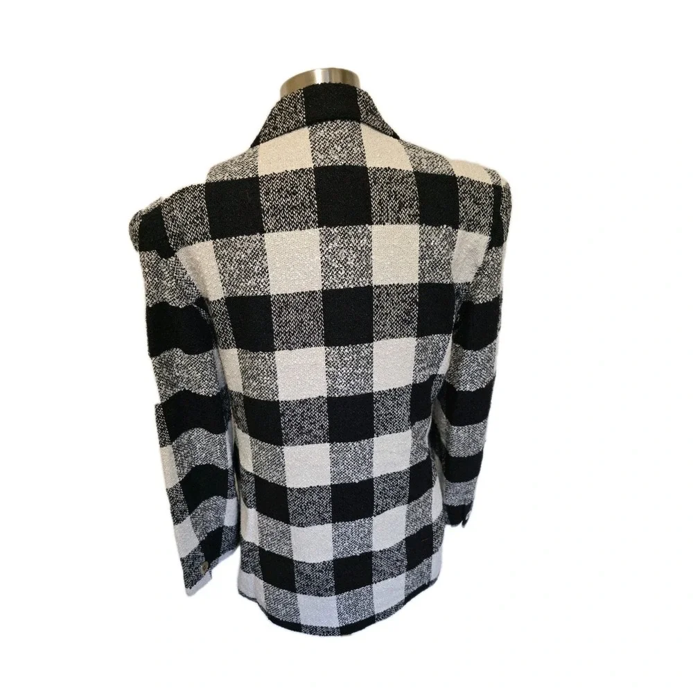 The Limited Womens 90s‎ Vintage Blazer Jacket Wool Black White Plaid Size Medium